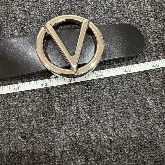 Valentino Black Leather Belt with Silver V Logo Buckle - Picture 8 of 8